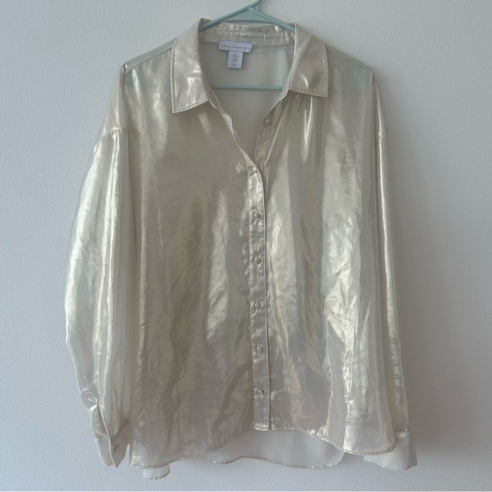 House of Harlow 1960 Gold Shimmer Button-Up Top